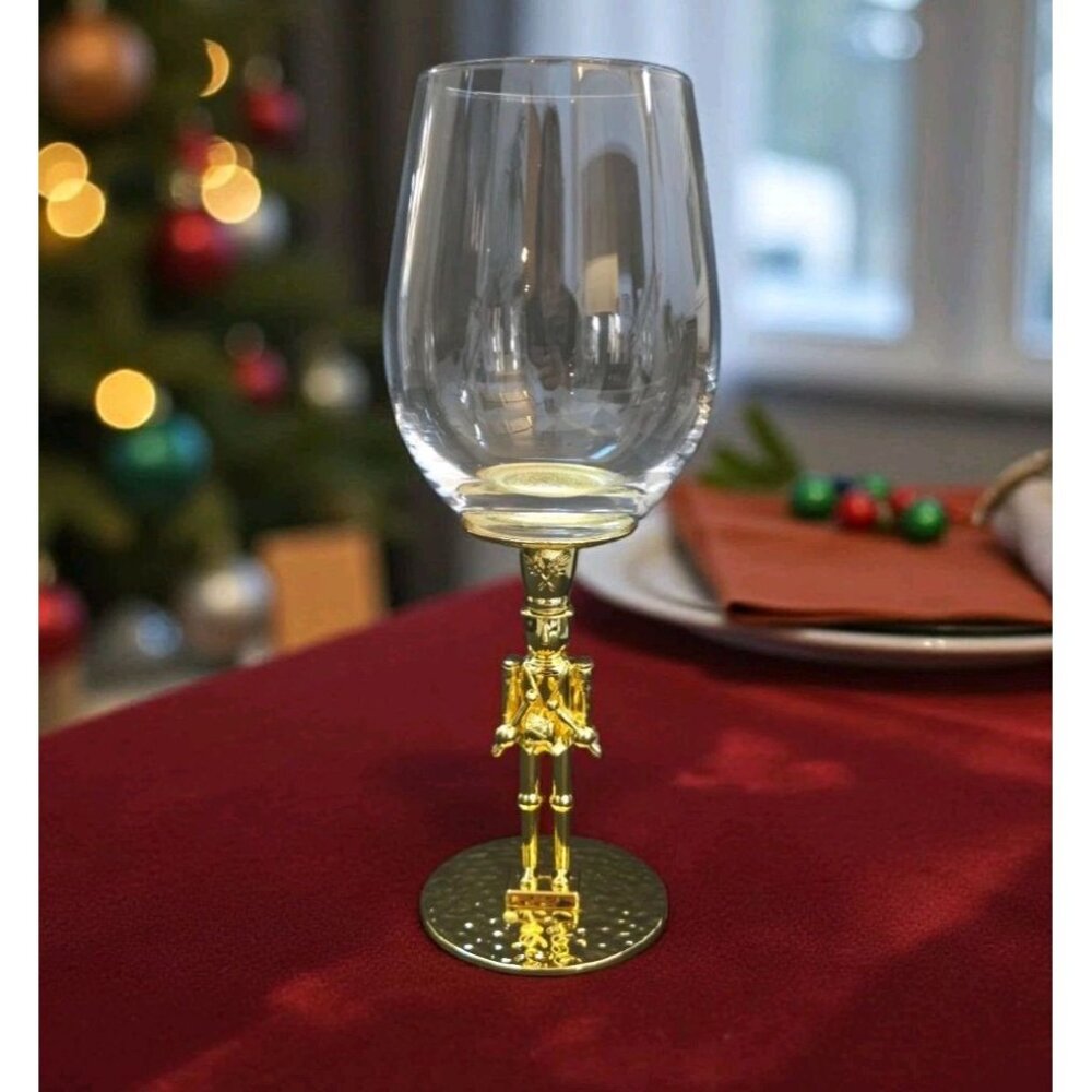 New Christmas Holiday Party Gold Stem Drummer Boy Red / White Wine Glass Cup